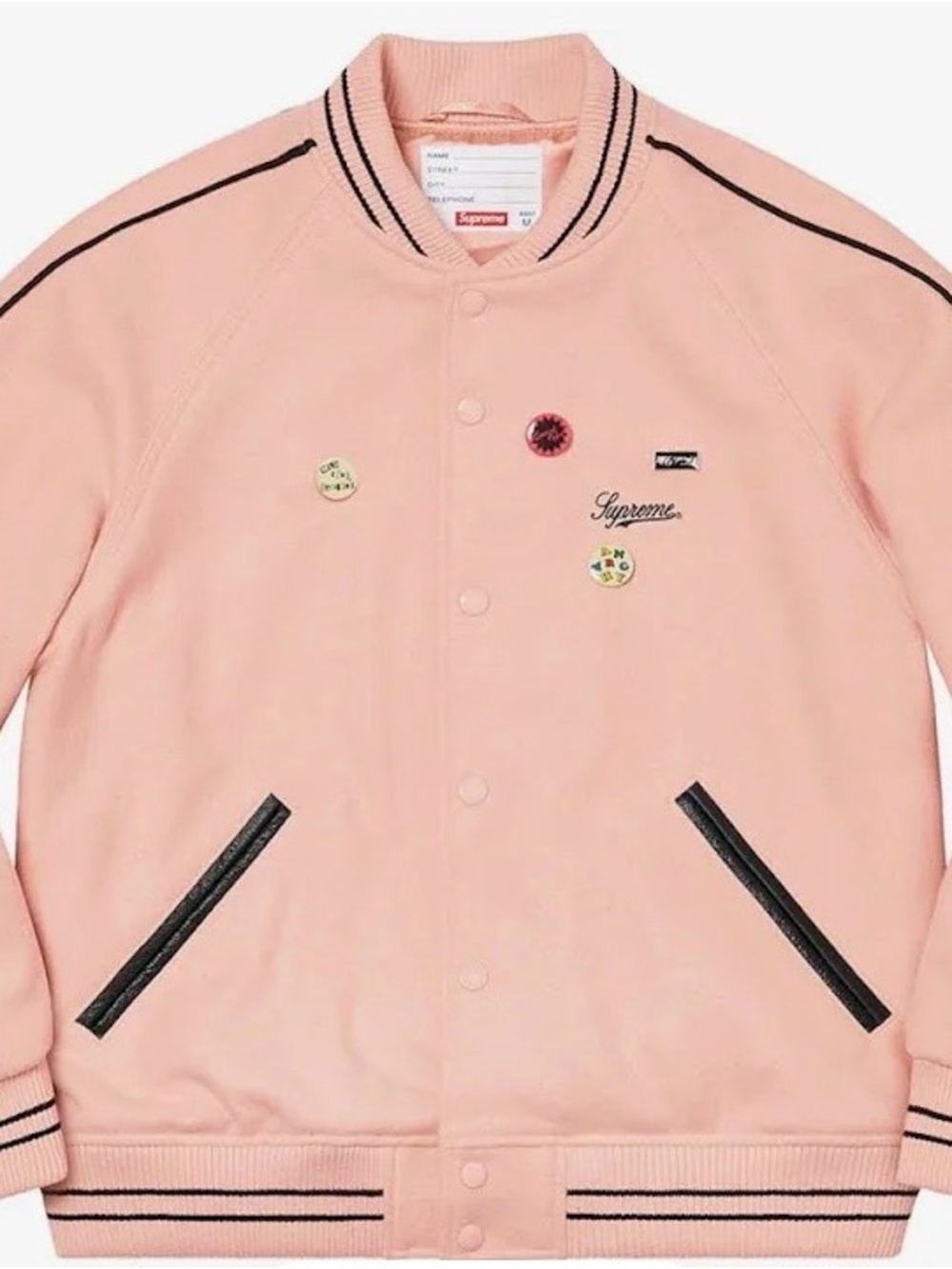Supreme Pink Varsity Jacket with Black Trim